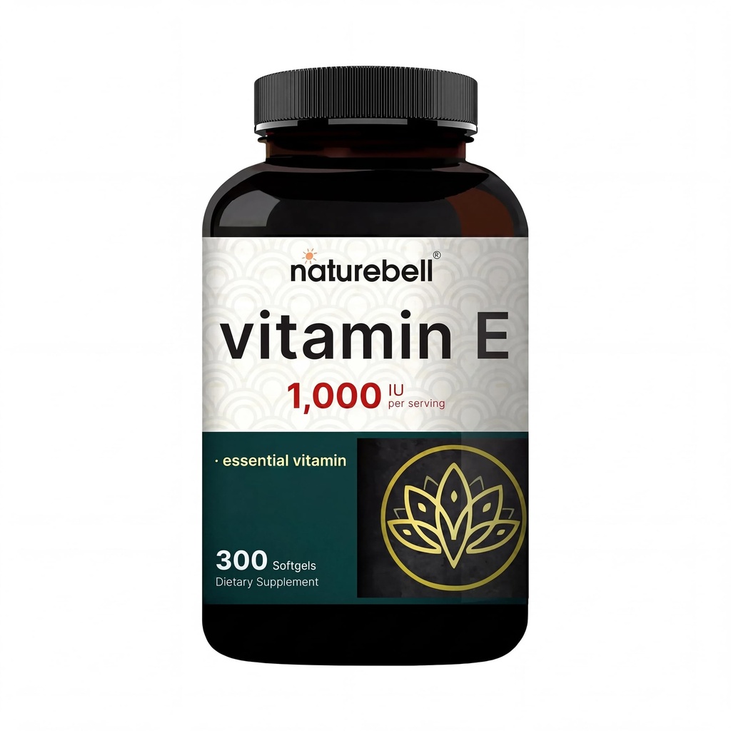 NatureBellビタミンEオイルSoftgels、サービングあたり1,000 IU、300丸薬 | 必須抗酸化サプリメント、簡単に吸収フォーム - 皮膚、心臓、免疫の健康をサポート - 非GMO