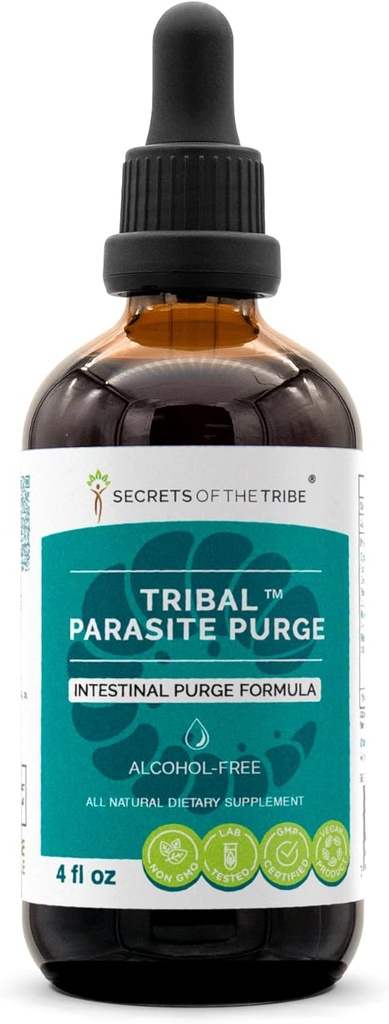 Tribe Tribal Parasiteアルコールフリーエキス、高周波ハーブドロップ、クランベリー、ニンニク、ブラックウォールナット、OSHA、ワームウッド、カボチャから作られたチンキ。 腸のパージの方式4のoz