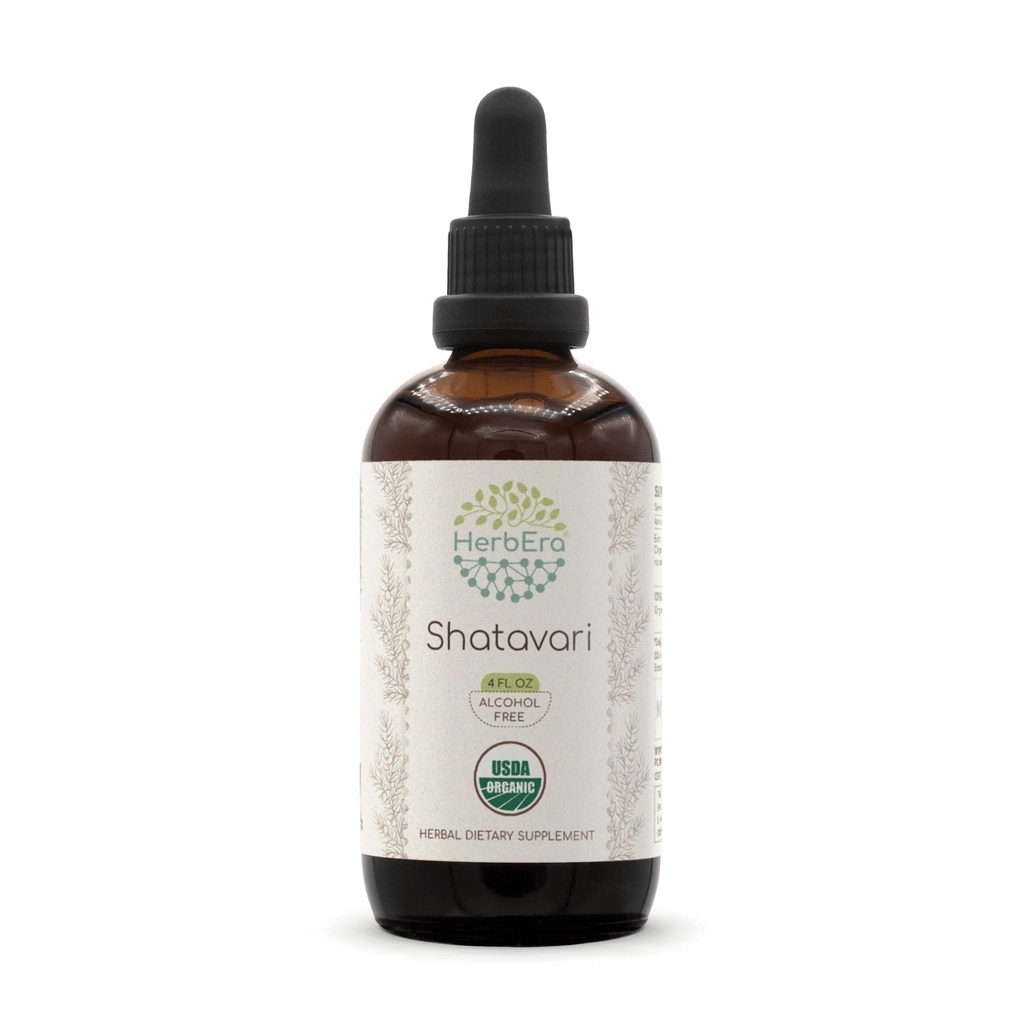 HerbEra Shatavari B120 USDA Organic Tincture | アルコールフリーエキス、高確率ハーブドロップ | 認定有機シャタワリ(アスパラガスレーショナル蚊帳) ドライルート (4 oz)