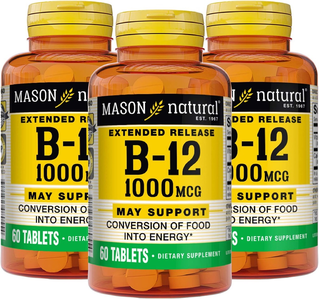 MASON NATURAL B-12 1000Mcg Cyanocobalamin 延長解放のタブレット、60 カウントのびん(パック3)