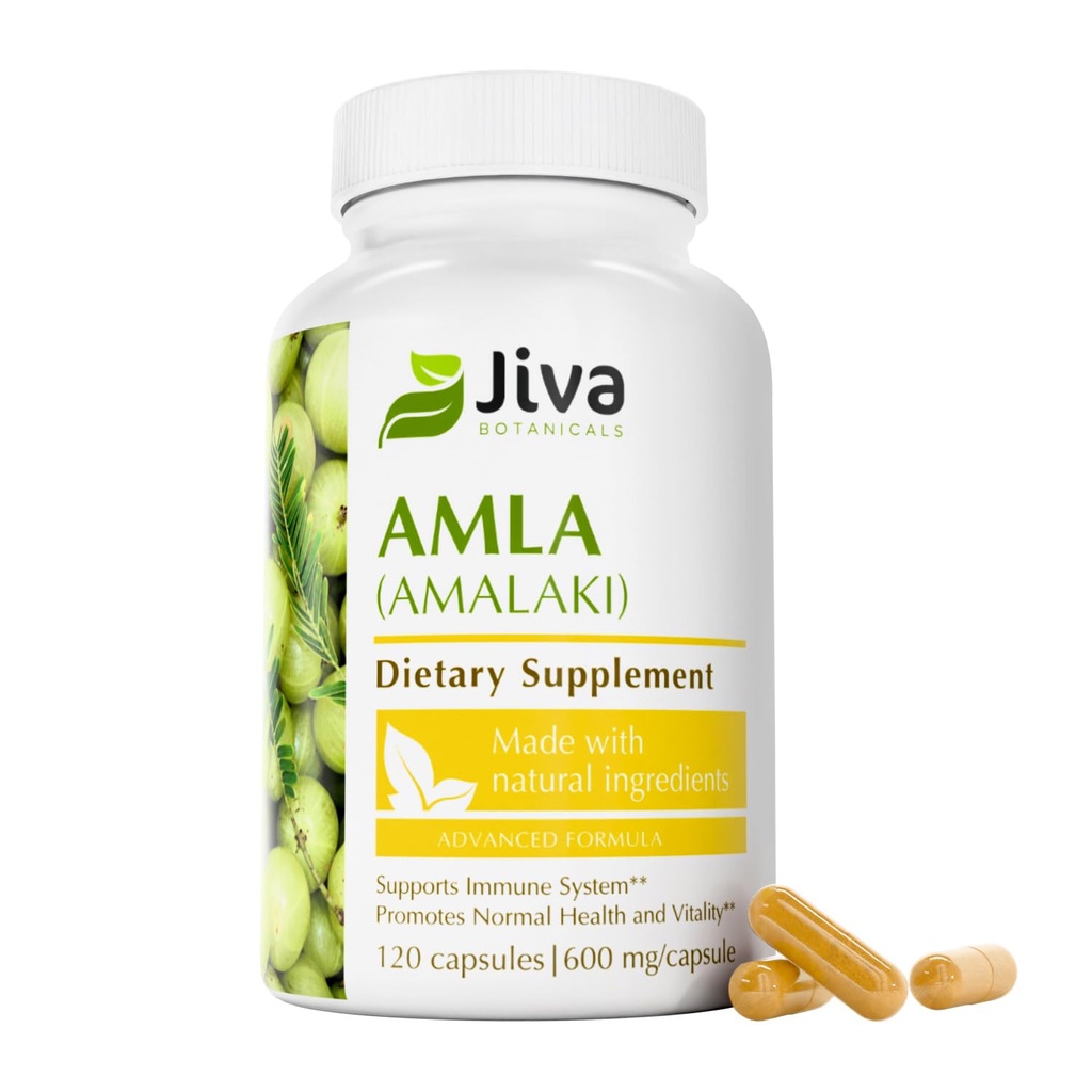 Jiva Botanicals Amlaカプセル(アマラキ) - 120ビーガンカプセル - Amlaパウダー - インドGooseberryサプリメント(パッケージ120)
