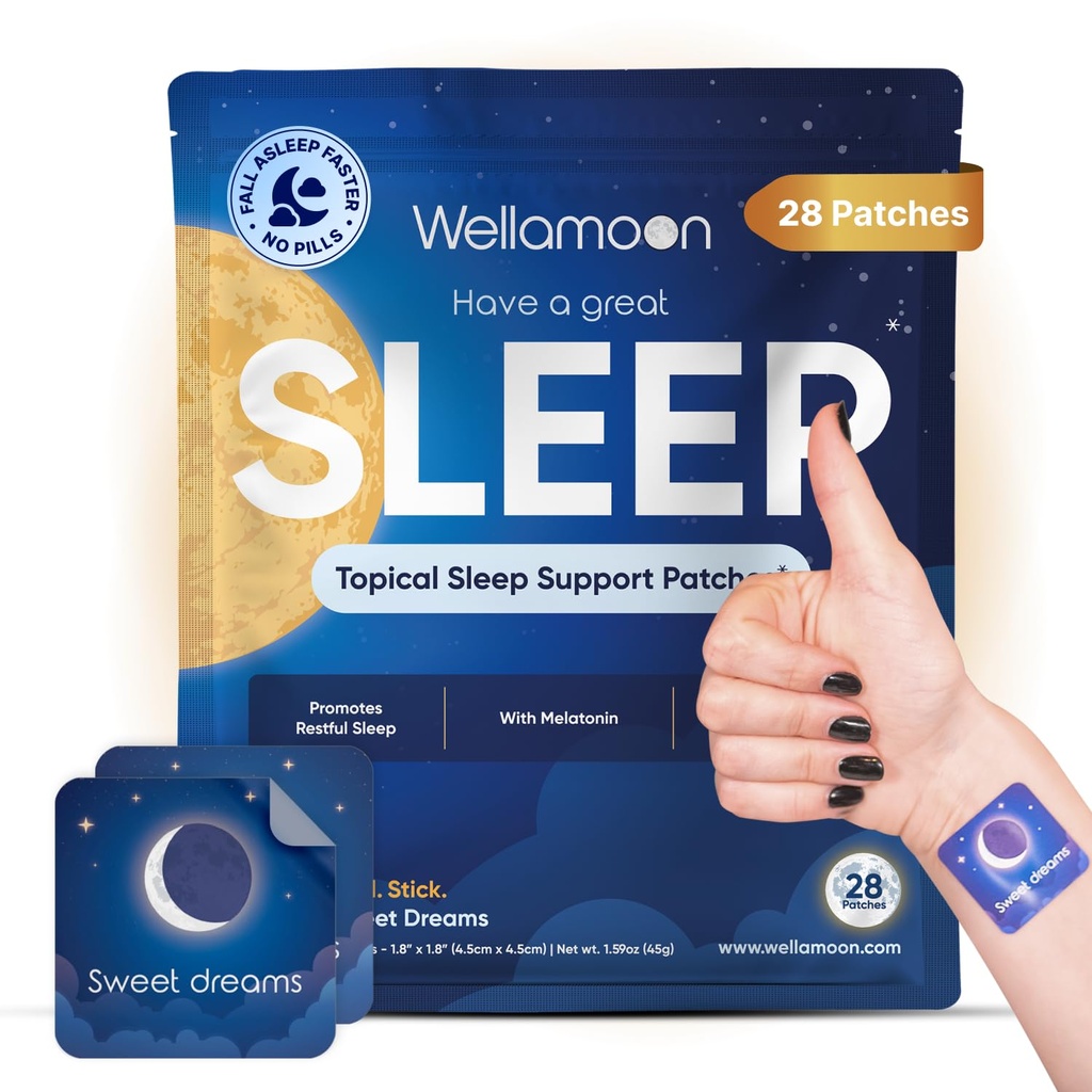大人のためのWellamoonオリジナルスリープパッチ|Melatonin&Valerianで簡単に適用可能なスリープパッチ|リラックス&ウェイクアップリフレッシュ|男性と女性のための長期滞在の快適 | 28パッチ