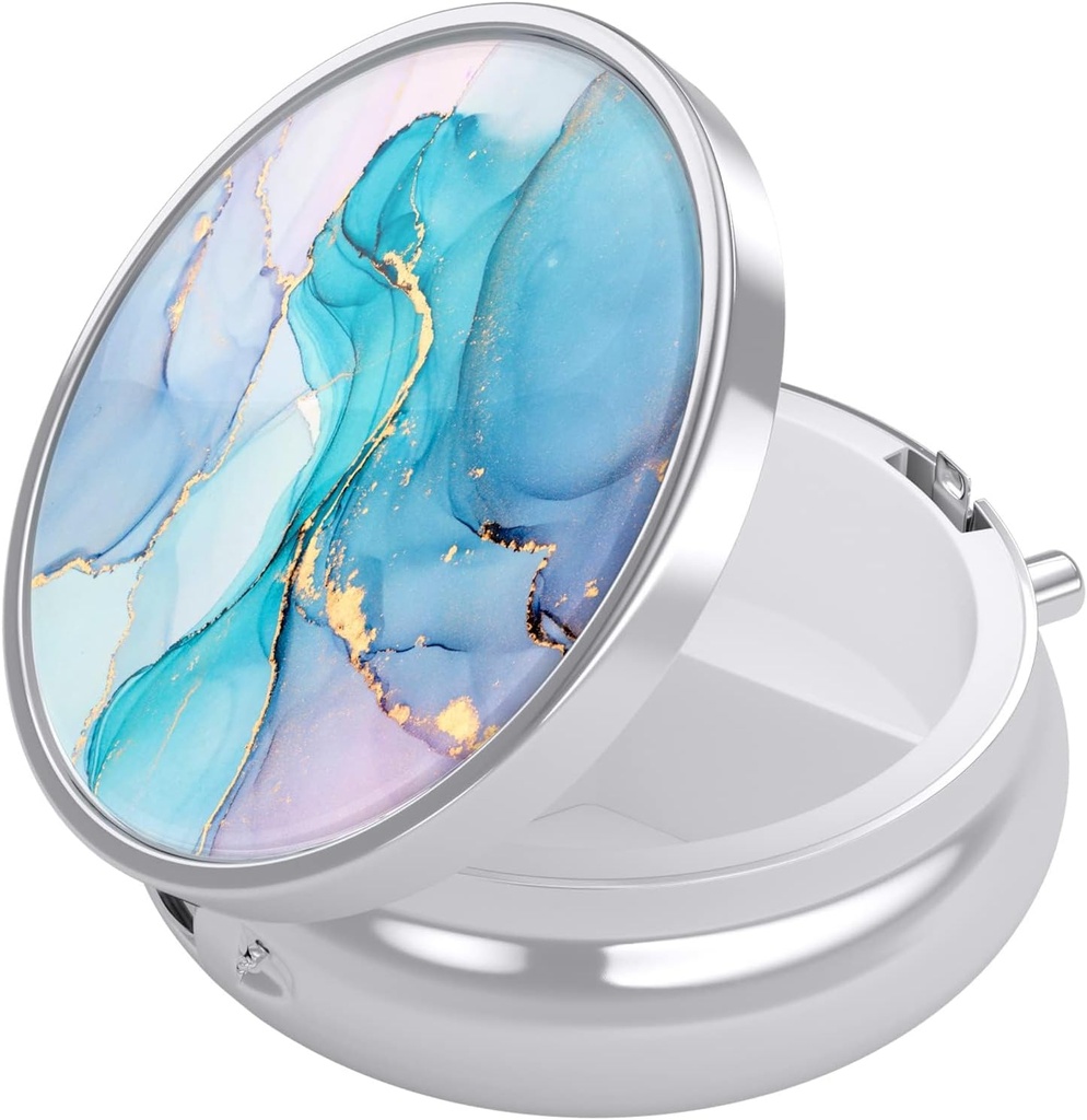 Nipichshaの丸薬箱、財布のための小さい丸薬箱及びポケット、かわいい旅行薬のオルガナイザー、ビタミン、薬、魚油及び補足、多彩なインク大理石を握る携帯用薬の容器のホールダー