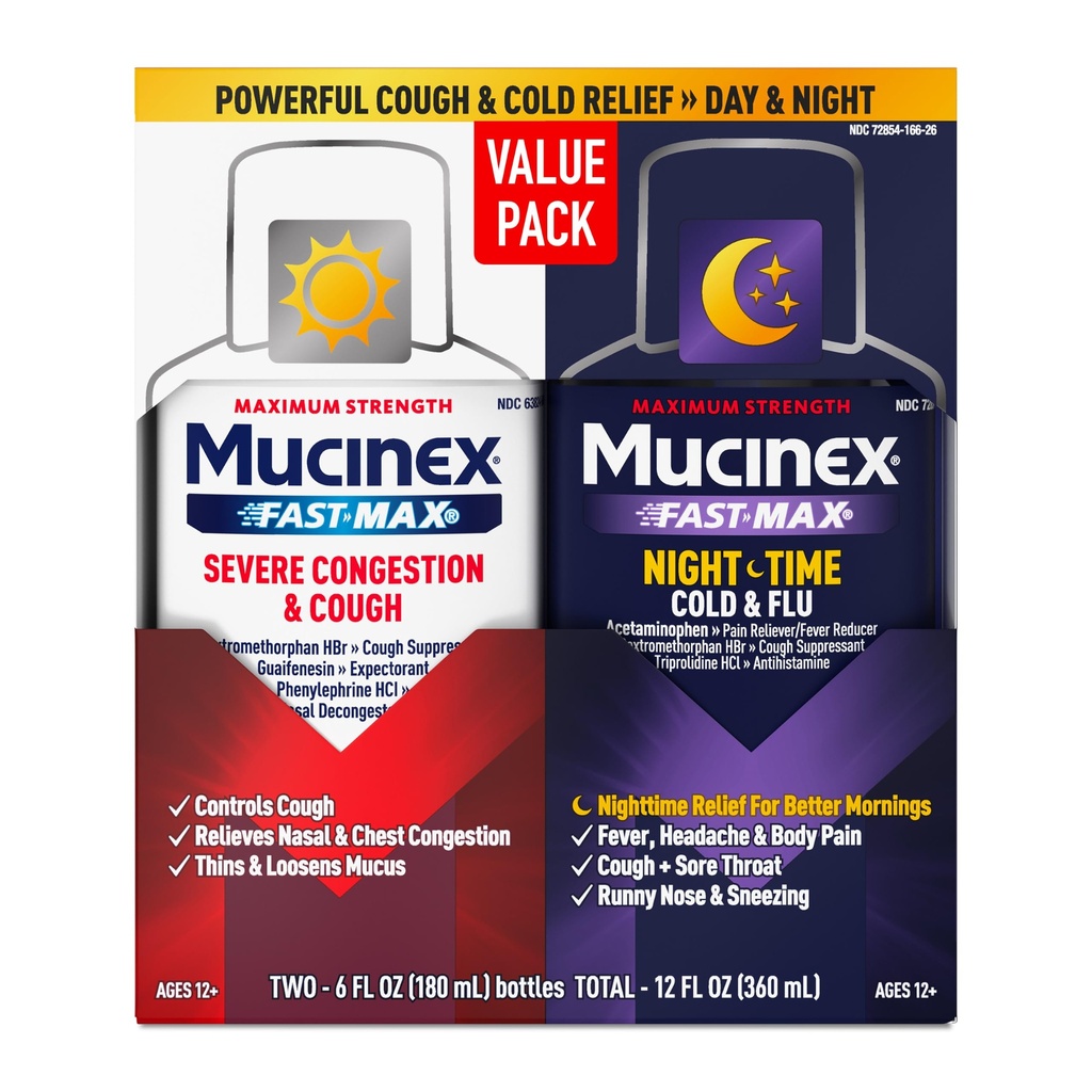 Mucinex の最高及び NightShift のコンボのパック-最高の強さの咳及び Mucus の救助、箱の混雑、鼻の輻輳、Sinus の輻輳、Sinus の圧力、咳の症状救助(2x 6 FL OZ)のための風邪の薬