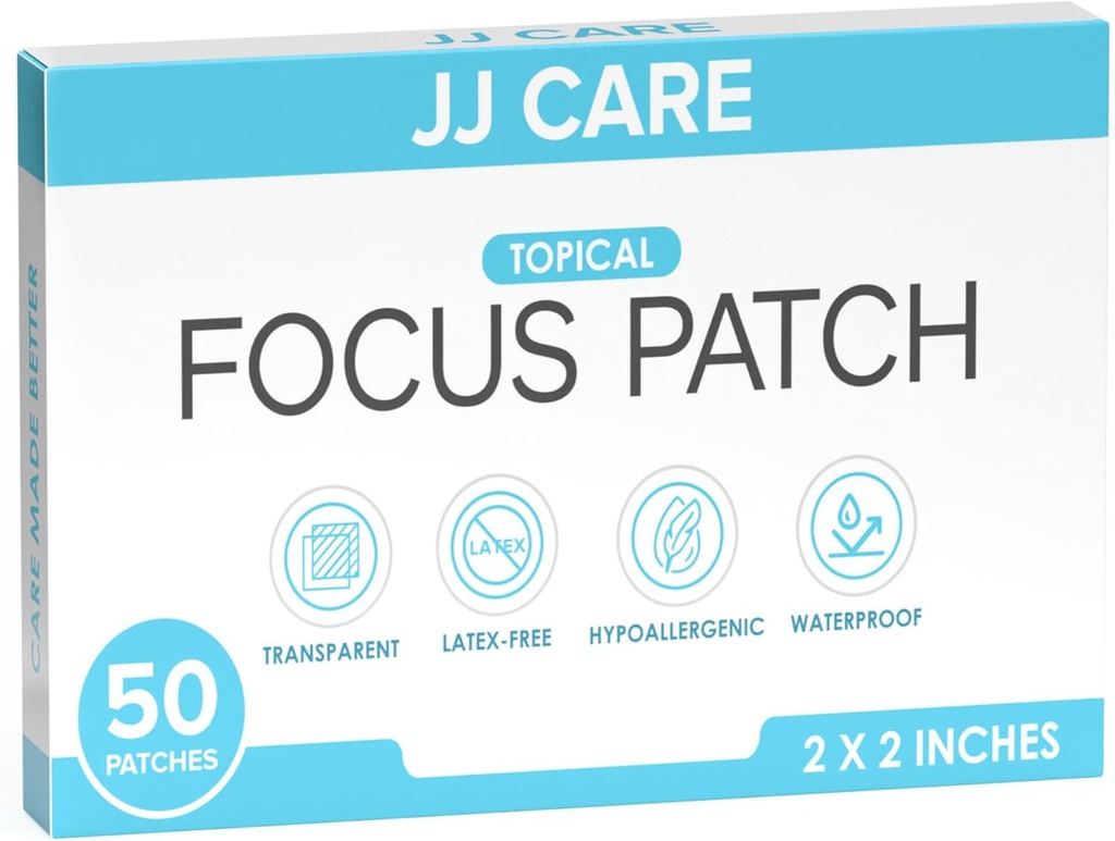 JJ CAREフォーカスパッチ - 大人のための50オールナチュラルフォーカスプラスパッチのパック、サポート集中、フォーカスとメモリ | 50日脳パッチ供給