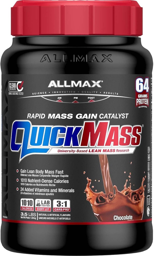 ALLMAX QUICKMASS, チョコレート - 3.5 lb - 急速な質量利益触媒 - 最大 64 グラムのタンパク質のサービング - 3:1 炭水化物からタンパク質比 - ゼロトランス脂肪 - 最大 24 のサービング