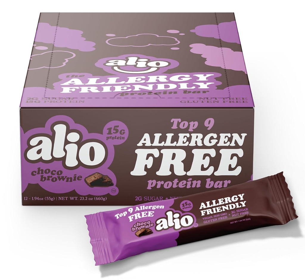 アリオプロテインバー - チョコブラニー(12バー) - トップ9食品アレルゲン、ハイプロテイン、低カロリー、ビーガン、グルテンフリー、ナッツフリー、非GMO、植物ベースの種子油フリー、おいしい&健康的なスナックから無料