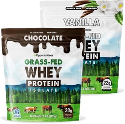 Opportuniteasの草のFedバニラのチョコの粘着性がある蛋白質の隔離の粉-人工的な甘味料、ホルモンなしの牛、非GMO - 5lbのない20g蛋白質の粉