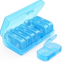 AUVON XLウィークリーピルオーガナイザー2日、Pill Box 7 Day with One-Side Large Openings for Easy to use、Blue AM PM Pill Case for Medication、ビタミン、魚油、サプリメント