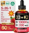 Venture Pal 5-in-1 Vitamin D3 10000 IU &amp; K2 as MK-7 200mcg with Magnesium, MCT Oil, Zinc, Sugar-Free Vitamin D Liquid |Maximum Absorption for Bone, Mood &amp; Immune Health - 2 FL OZ, 60 Days
