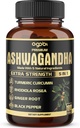 5in1 Premium Ashwagandha Capsules - Added Turmeric, Rhodiola Rosea, Ginger, Black Pepper - 180 Caps for 6 Months