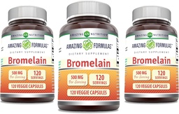 アメイジングフォーミュラ ブロムレイン サプリメント | 500 Mg | 2400 GDU | 120 Veggie Capsule | Non-GMO | グルテンフリー | アメリカ製 (3パック)