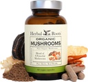 Herbal Roots Organic 8 Mushroom Blend Supplement Capsules - 100% Fruiting Body Extracts - Wellness and Immunity - 60 Vegan Capsules