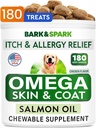 犬のためのBARK&SPARK Omega 3 - 180魚油は、犬の寝具、皮膚アレルギーの咀嚼、痛みの軽減、ホットスポットの治療 - 関節の健康 - 皮膚とコートサプリメント - EPA&DHA脂肪酸 - サーモンオイル