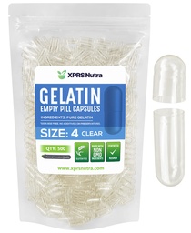 XPRS Nutraのサイズ4の空のカプセル- 500の計算の小さい明確な空のゼラチンのカプセル- Pills DIYのカプセルの詰物- Do-It-Yourselfの補足のための満たされた純粋な牛の丸薬のゲルの帽子