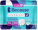 Because Overnight Absorbency Pull Ups - Adult Disposable Incontinence Underwear, Extra Absorbent Nighttime Briefs for Men and Women, White, XLarge, 20 Count