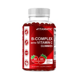 VitamaticビタミンBコンプレックスビタミンC&イノシトール - ナチュラルストロベリー風味 - 60グミ(1ボトル)