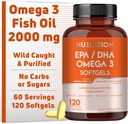 Omega 3 魚油 2000 mg. 魚油オメガ 3 心臓の健康をサポートするためのサプリメント, 脳機能と心血管系 - 非GMO, グルテンフリー & Keto-Friendly - 60 サービング, 120 Softgels