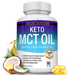 Toplux Keto MCTオイルカプセル - 3000mgナチュラルピュアココナッツオイルエキスピル、エネルギーの源、男性女性、90 Softgels、サプリメントのダイジェストが簡単