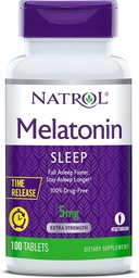 Natrol タイム リリース メラトニン 5 mg, 残りの睡眠のためのサプリメント *, 100 錠 (パック 2), 200 日の供給