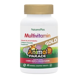 Natures Plus ライフゴールドの子供の咀嚼可能なマルチビタミンの動物のパレードソース - 盛り合わせチェリー、オレンジ&グレープフレーバー - 60 Chewableタブレット - ベジタリアン、グルテンフリー - 30のサービング