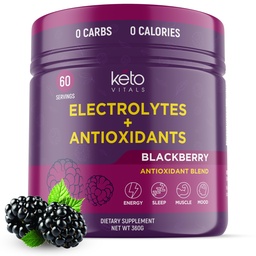 Ketoのガラスびんの酸化防止の電解物の粉-カリウム、マグネシウム、ナトリウム及びカルシウム-砂糖の電解物の飲み物の組合せ無し及び水化の粉、60のサービング、BlackBerry