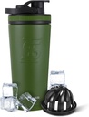 Ice Shaker Insulated Stainless Steel Shaker Bottle | 26oz, Green | Cold for 30+ Hours | Insulated Cup with Twist-on Agitator | Odor-Free Bottle for Protein Shakes, Water, Smoothies, Cocktails
