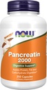 NOW Foods Supplements, Pancreatin 2000 with naturally occurring Protease (Protein Digesting), Amylase (Carbohydrate Digesting), and Lipase (Fat Digesting) Enzymes, 250 Capsules