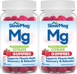 SlowMagのマグネシウムのクエン酸塩のグミー、60の計算、サポート筋肉健康、自然な果実味、回復及び2の弛緩のパック