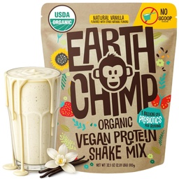 EarthChimpオーガニックビーガンプロテインパウダー - プロバイオティクス付き - 非GMO、乳製品無料、非乳製品、女性と男性のための植物ベースのプロテインパウダー、グルテンフリー26サービング32オーツ(バニラ)ノースコープ