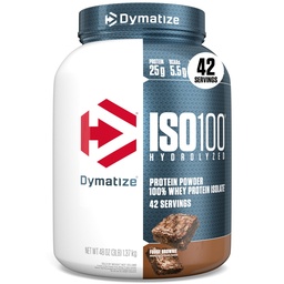 Dymatize ISO100の乳白色蛋白質の粉の隔離剤、Fudge Brownie、蛋白質の25g、3ポンド、5.5g BCAAsのより少し120 Cal。、グルテンフリー、1gの脂肪、1gの砂糖、2gの炭水化物(42のサービング)