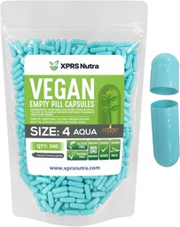 XPRSのNutraのサイズ4の空のカプセル- 500の計算の小さい空のビーガンのカプセル-DIYの野菜カプセルの詰物-満たされたD-It-あなた自身の野菜の丸薬は補足(アクア)のための帽子をおおいます