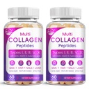 多コラーゲンのペプチッドSoftgel -タイプI、II、III、V、X -Biotin、ビタミンC、Hyaluronic酸が付いている加水分解されたコラーゲンのペプチッド、サポート皮の毛の釘、草供給された、非GMO、60 Softgel、2のパック