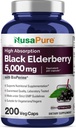 NusaPure Black Elderberry 50:1 Extract, 100 mg Equivalent to 5,000mg per Veggie Capsules, 200 Count (Non-GMO, Bioperine) Sambucus Supplement