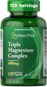 Puritan's Pride Triple Magnesium Complex with Magnesium Oxide, Aspartate, and Citrate 400mg, Dietary Supplement for Muscle, Heart, Nerve, and Bone Support, 120 Rapid Release Capsules