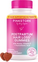 Pink Stork Postpartum Hair Loss Gummies | Biotin, Pantothenic Acid, Vitamin E, B6, B12 | Postnatal Hair Growth + Regrowth Support | Breastfeeding-Friendly | Postpartum Essentials | 60 Gummies