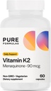 PureFormulas Vitamin K2 MK7 (Menaquinone-7)| High Potency 90mcg | 60 Vegetarian Capsules | Bone & Cardiovascular Support | Soy-Free, Non-GMO, 60 Day Supply