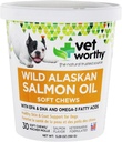 Vet Worthy Salmon Oil Skin and Coat Soft Chews for Dogs - Dog Supplement to Support Healthy Skin and Beautiful Coat - Fish Oil Supplement with Omega 3 Fatty Acids - Salmon Flavor - 30 Soft Chews