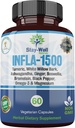 Infla-1500 All-Natural Relief Supplement Extract Blend with Turmeric, White Willow Bark, Ashwagandha, Ginger, Boswellia, Bromelain, Omega-3 and Magnesium-60ct