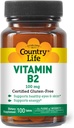 Country Life Vitamin B2 100mg Riboflavin Supplement – Boosts Energy Production & Supports Cell Function, Gluten-Free, Vegan, Kosher, Halal – no preservatives, GMO or Artificial Flavors, 100 Count