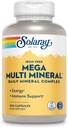 SOLARAY Mega Multi Mineral, Iron Free - Daily Mineral Supplement w/Trace Minerals, Electrolytes, Calcium, Magnesium, Zinc, Selenium, Boron -Cellular Energy, Immune Support, 60-Day Guarantee, 50 Serv