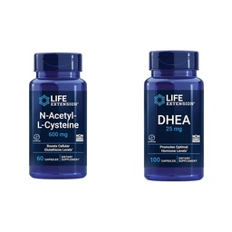 ライフエクステンションN-アセチル-L-Cysteine(NAC)、免疫、呼吸器&DHEA 25mg - ホルモンバランス、免疫サポート、性的健康、骨および心血管の健康のためのサプリメント