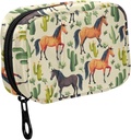 Fustylead Vintage Cartoon Horses and Cactus Pill Organizer for Purse, Weekly Portable Pill Box with Zipper to Storage Vitamins Fish Oils Medications Supplements