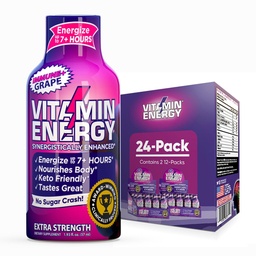 ビタミン エネルギー 免疫+ 余分強さ エネルギー ショット グレープ 24 のパック、260mg 自然なカフェイン、B ビタミン、シチコリン、緑茶、免除及び焦点サポート、ゼロ砂糖、グルテンフリー 1.93 の fl oz