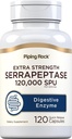 Piping Rock Serrapeptase 120000 SPU | 120 Capsules | Digestive Enzyme | Extra Strength Supplement | Non-GMO, Gluten Free