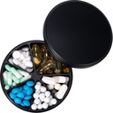 Pill Organizer with 6 Compartments - Heavy Duty Metal Daily Pill Case, Large Pill Container Holder, Waterproof Medication Dispenser Pill Box for Vitamin Supplement Medicine Fish Oils, 0.38lb, Black