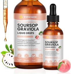 Graviola Soursopの葉のエキスの液体-Soursopのビターの液体、サポート 免疫、弛緩、レバーおよび睡眠、砂糖及びアルコールフリー、高吸収性の方式、白いピーチの味、2 Fl Oz