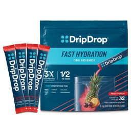 DripDrop 水分補給パケット - フルーツパンチ - シングルセルブ電解液パウダードリンクミックス - Non-GMO、グルテンフリー、ビーガン - 32スティック