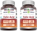 Amazing Formulas Folic Acid Supplement | 5000 Mcg | 120 Tablets | Non-GMO | Gluten Free | Made in USA (2 Pack)