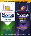 Maximum Strength Mucinex FastMax DM Max & Mucinex Nightshift Cold & Flu Liquid (2 x 6 fl. oz.) Thins & Loosens Mucus, Relieves Cough & Chest Congestion, Pain, Fever, Sneezing, Sore Throat, Runny Nose